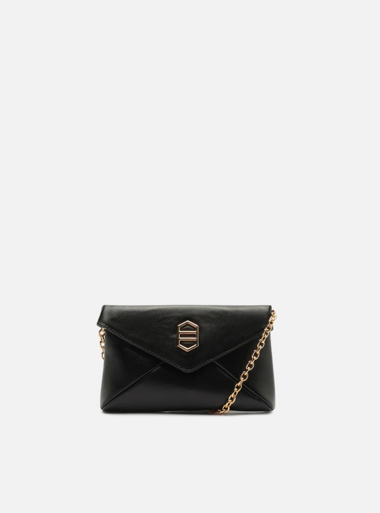 Bolsa Tiracolo Preta Couro Pequena Corrente