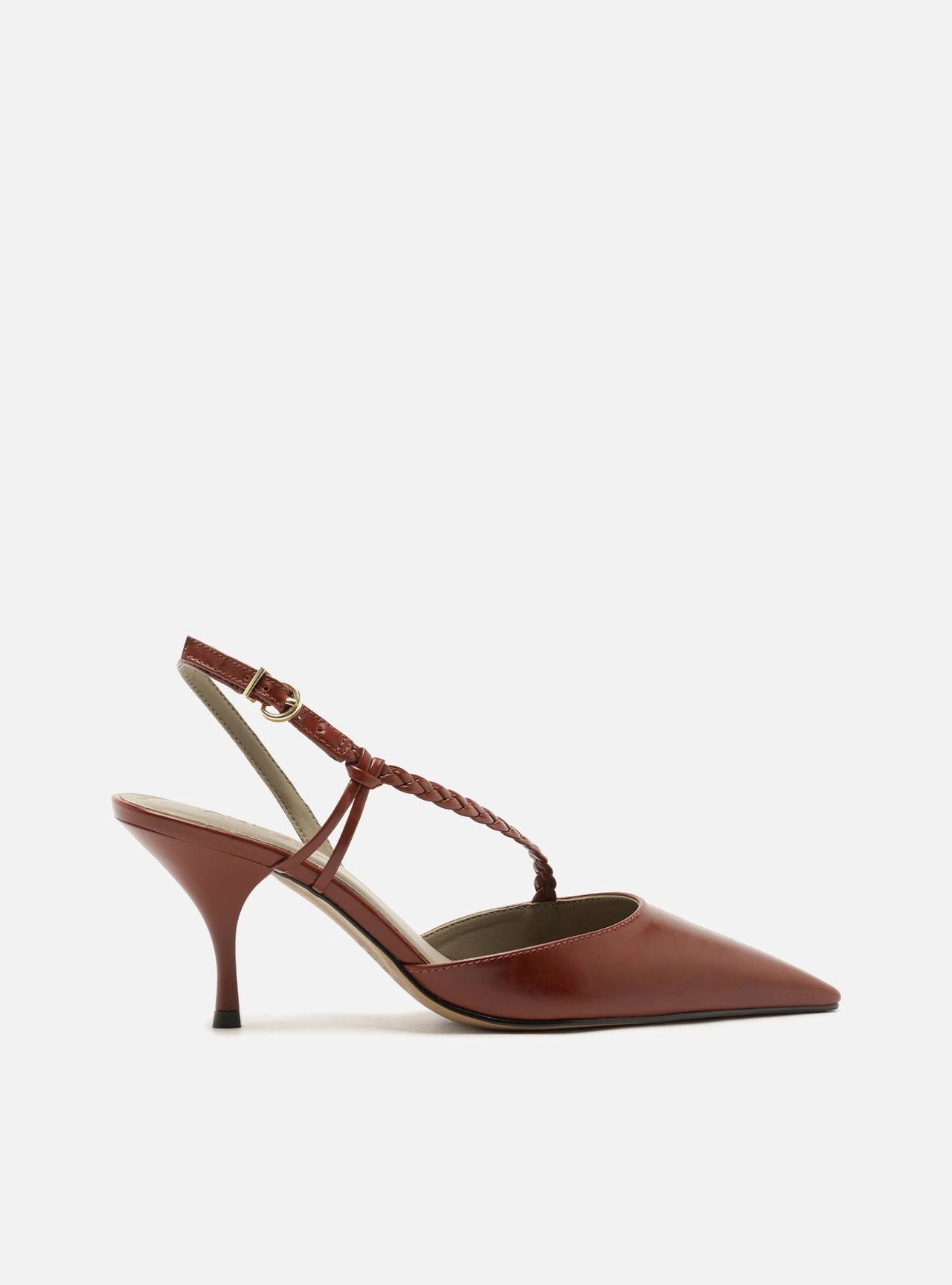Scarpin Vermelho Salto Bloco Tiras Trançadas Slingback
