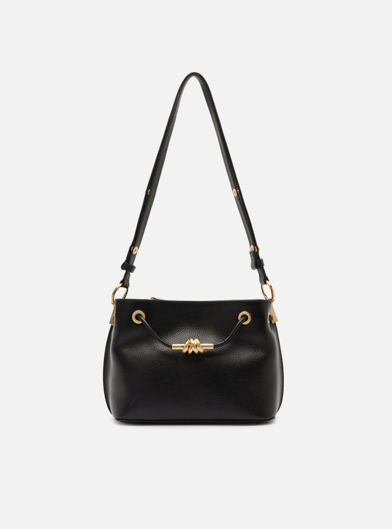 Bolsa Tiracolo Preta Couro Helena Pequena Nó