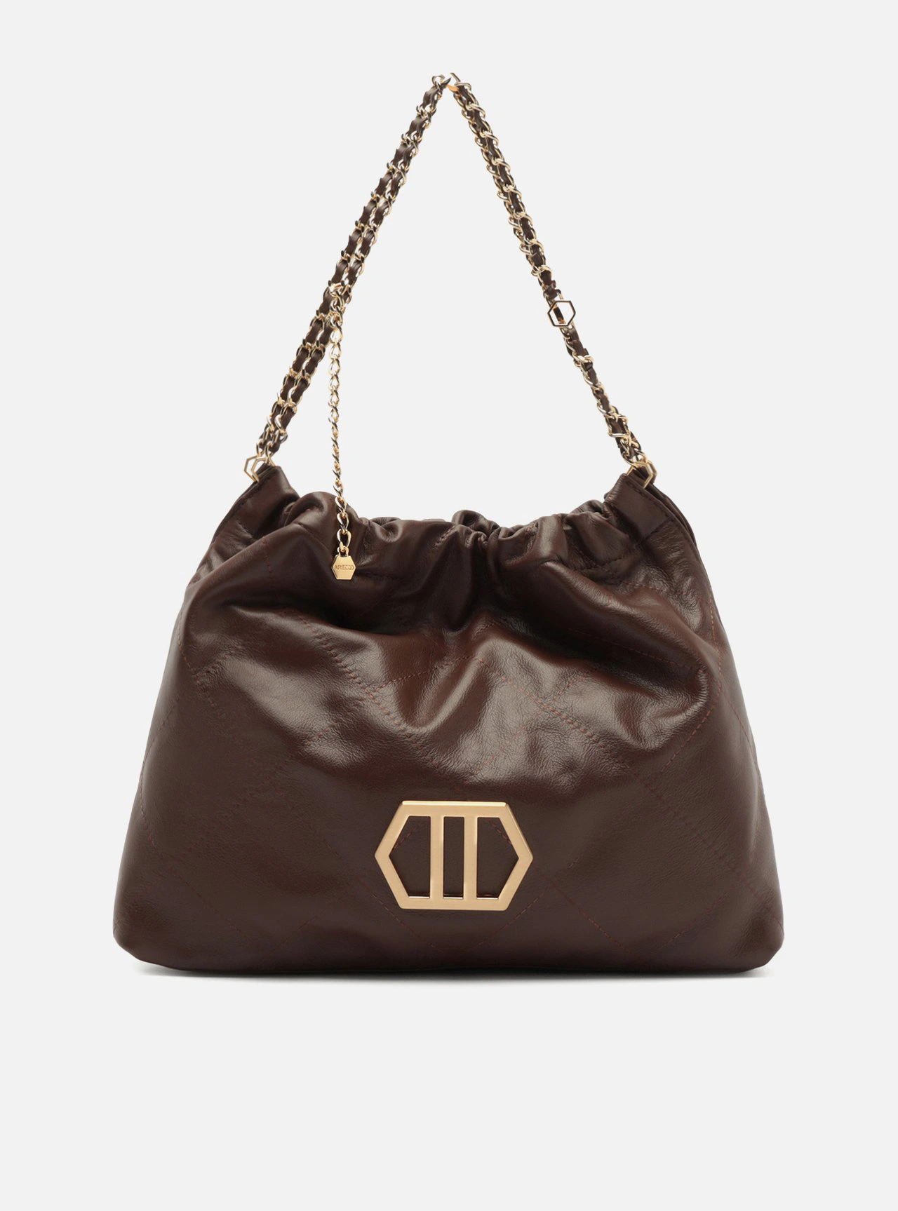 Bolsa Hobo Marrom Couro Grande Matelassê Corrente Esther