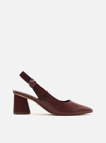 Scarpin Vermelho Couro Bloco Slingback Laço