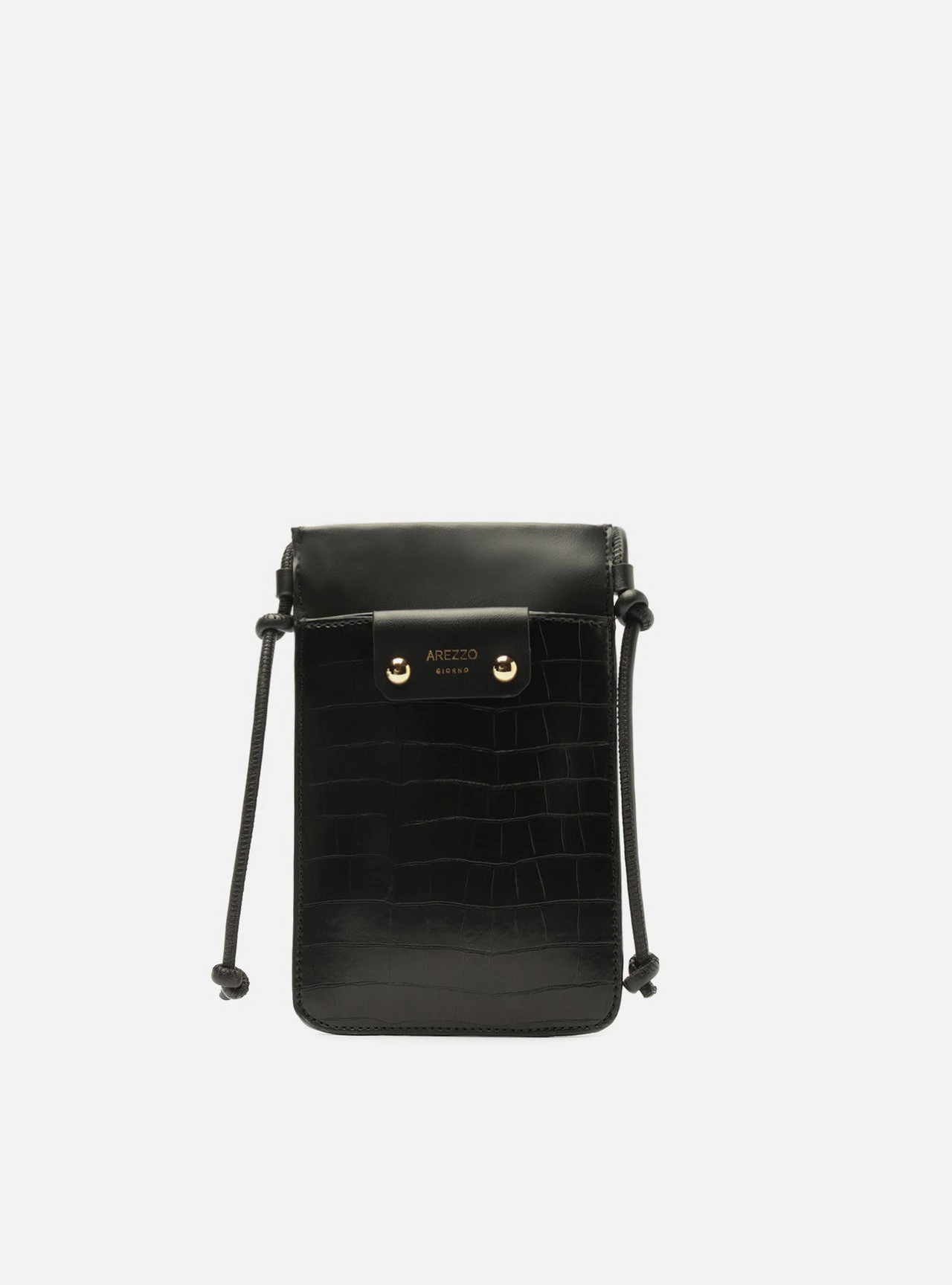 Mini Bag Preta Croco Porta-Celular
