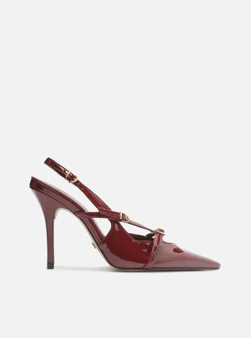 Scarpin Vermelho Verniz Salto Fino Slingback Tiras