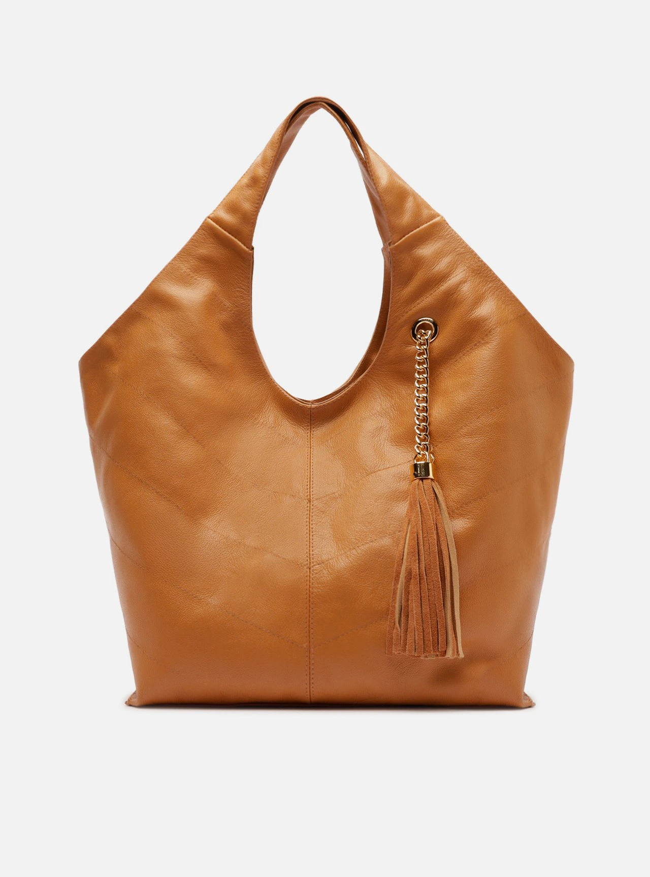 Bolsa Hobo Marrom Couro Grande Franjas