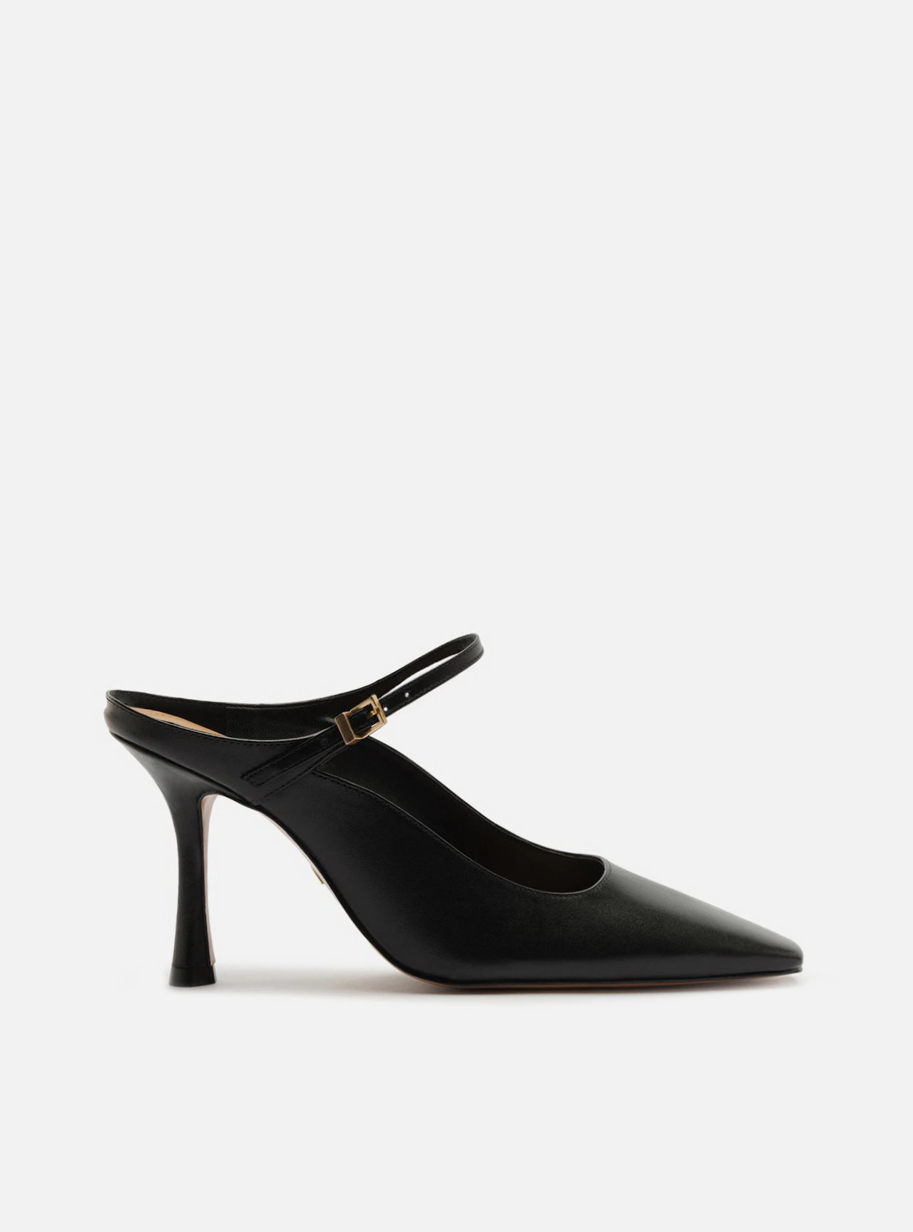 Mule Preta Couro Salto Taça Slingback