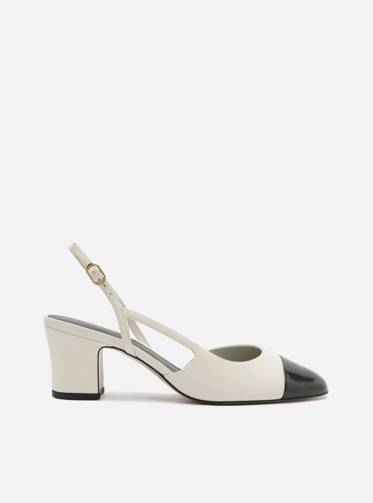 Scarpin Branca Couro Salto Bloco Slingback