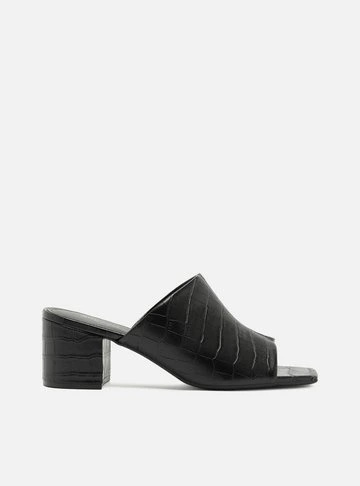 Mule Preta Croco Salto Bloco