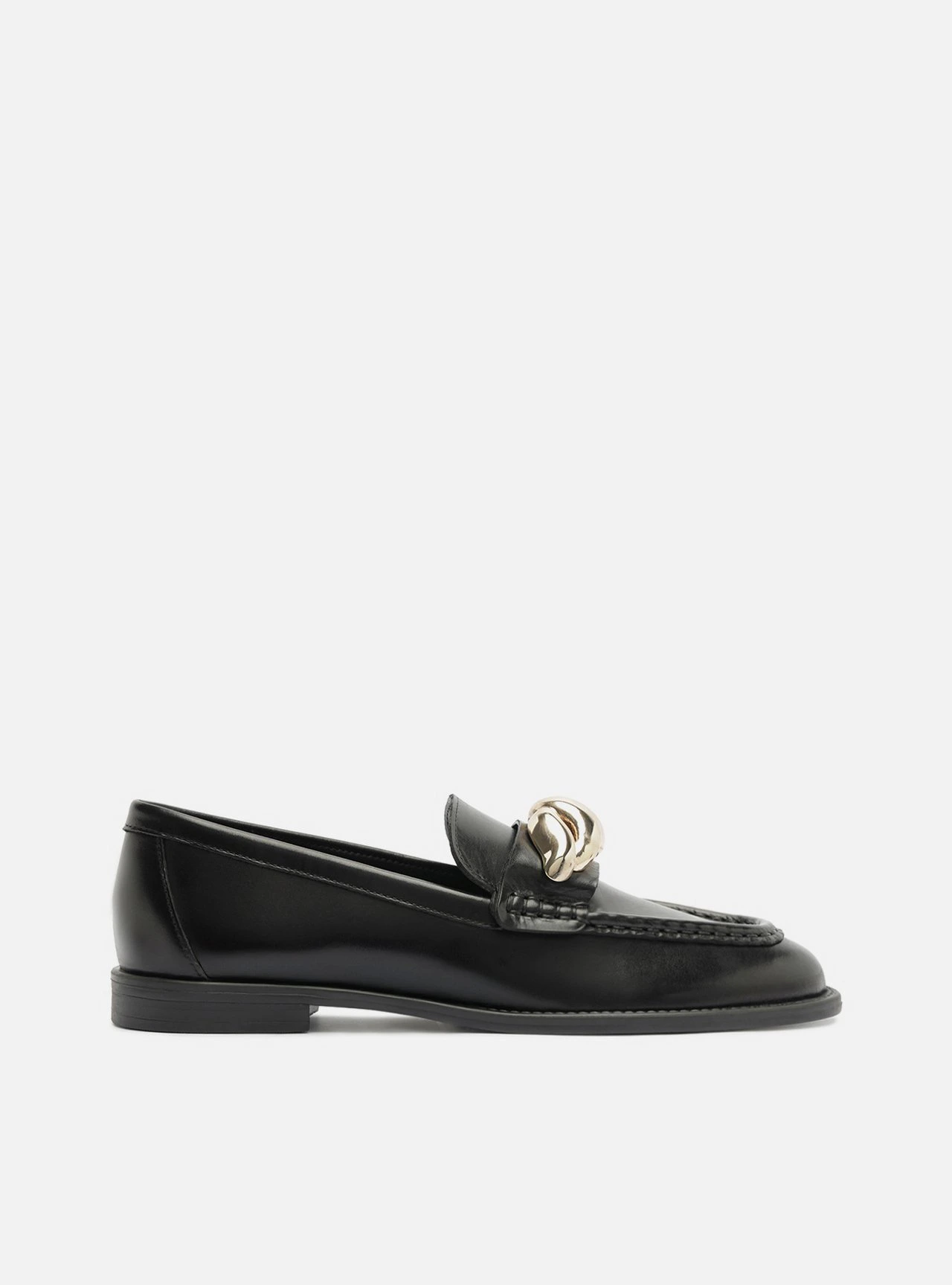 Mocassim Preto Couro Bico Redondo Bridão