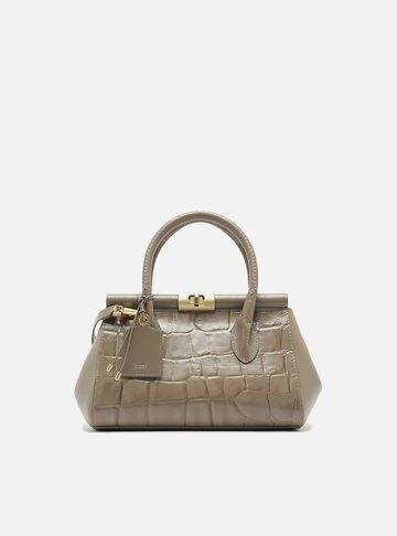 Bolsa Tote Cinza Couro Maxi Croco Média