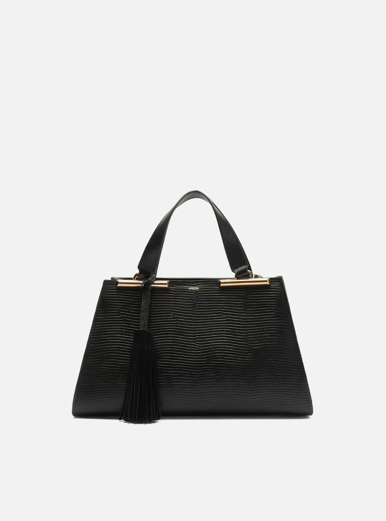 Bolsa Tote Preta Couro Média Croco Franja