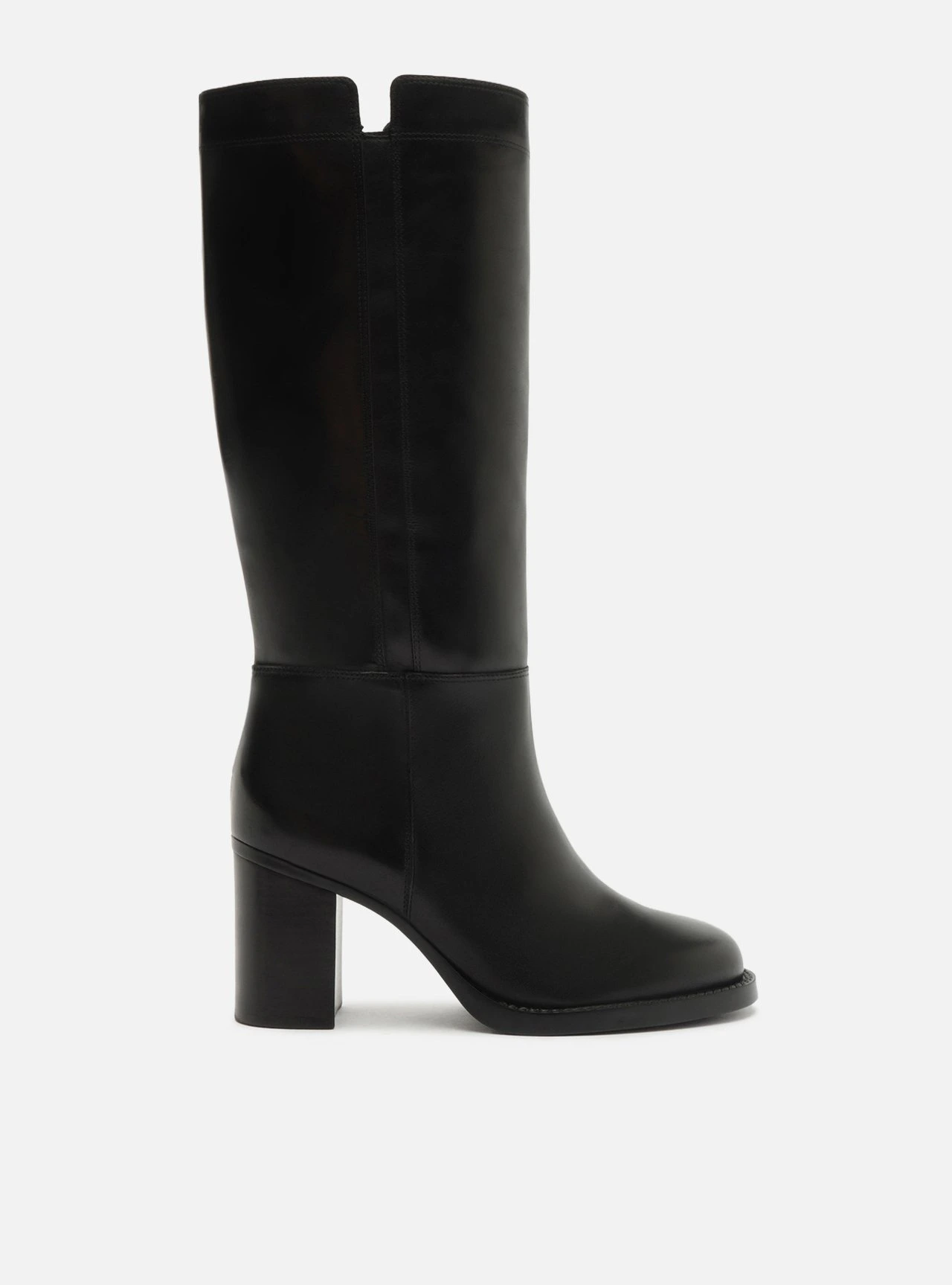 Bota Preta Couro Cano Longo Salto Bloco