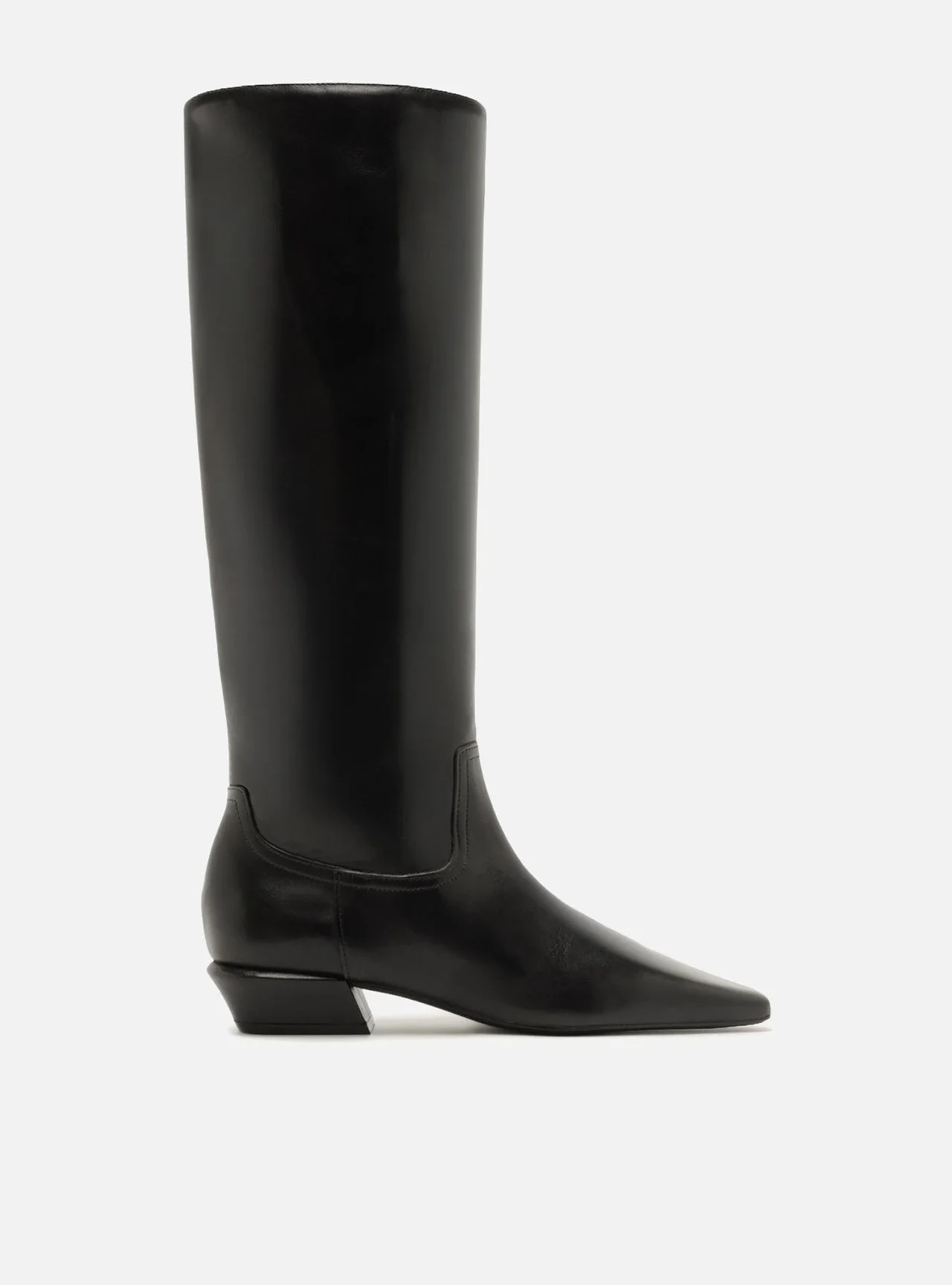 Bota Preta Couro Cano Longo Salto Bloco
