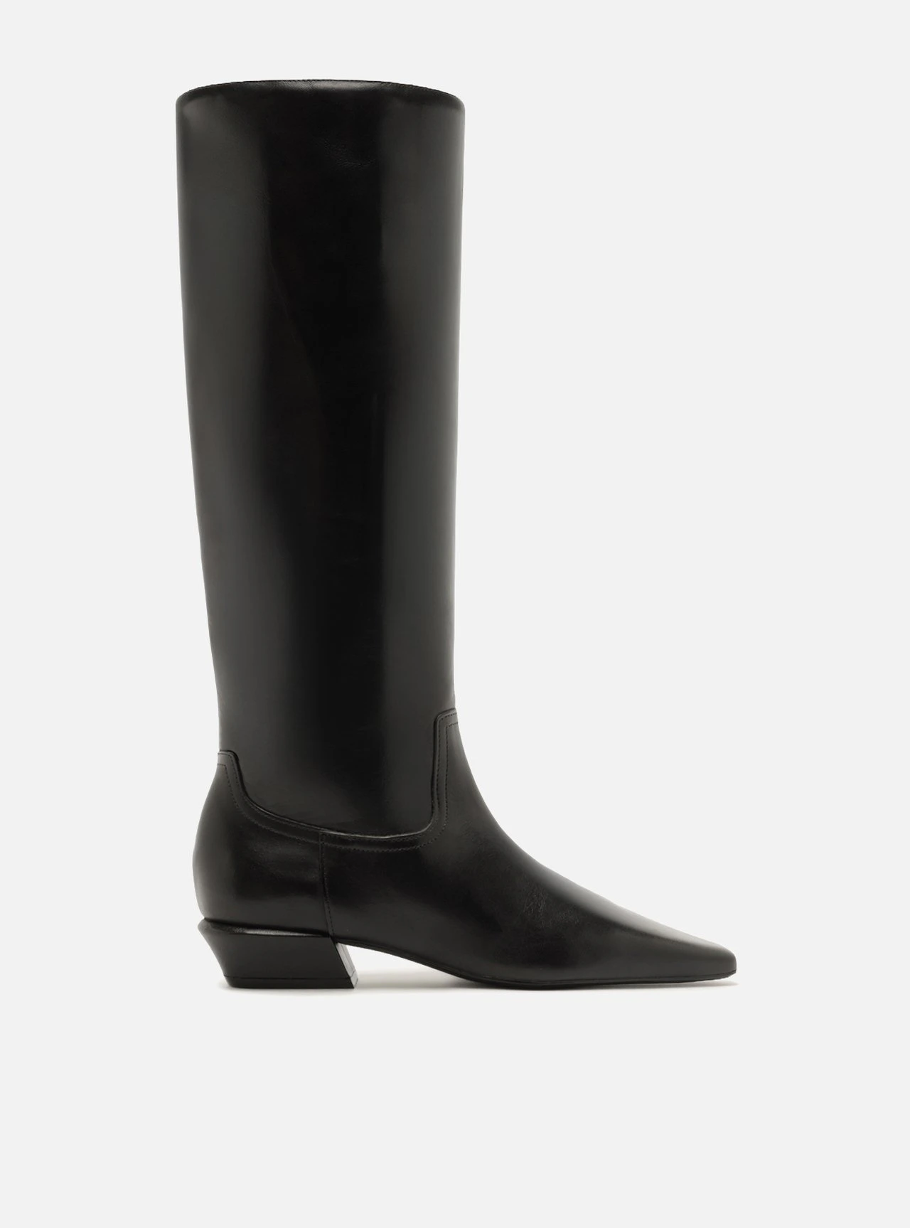 Bota Preta Couro Cano Longo Salto Bloco
