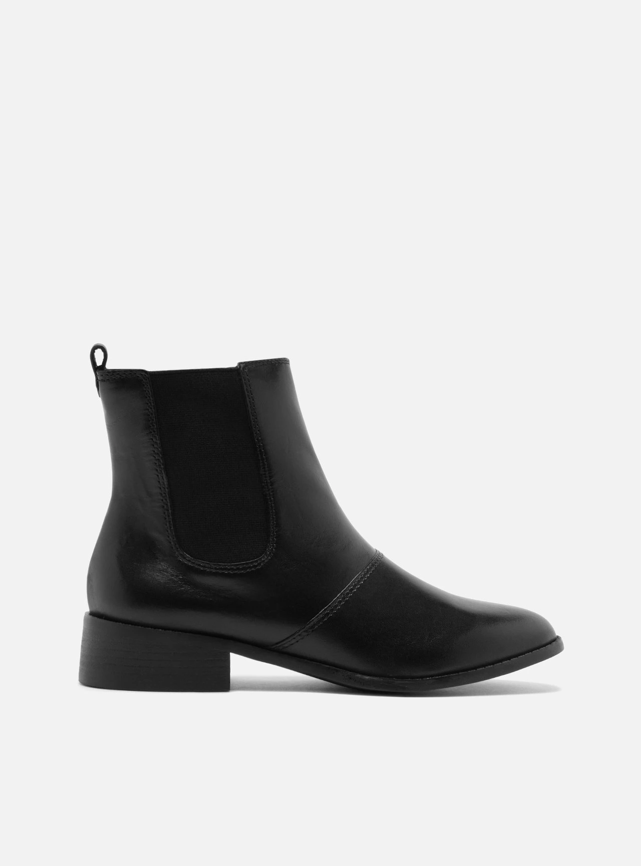 Bota Preta Couro Cano Médio Salto Bloco