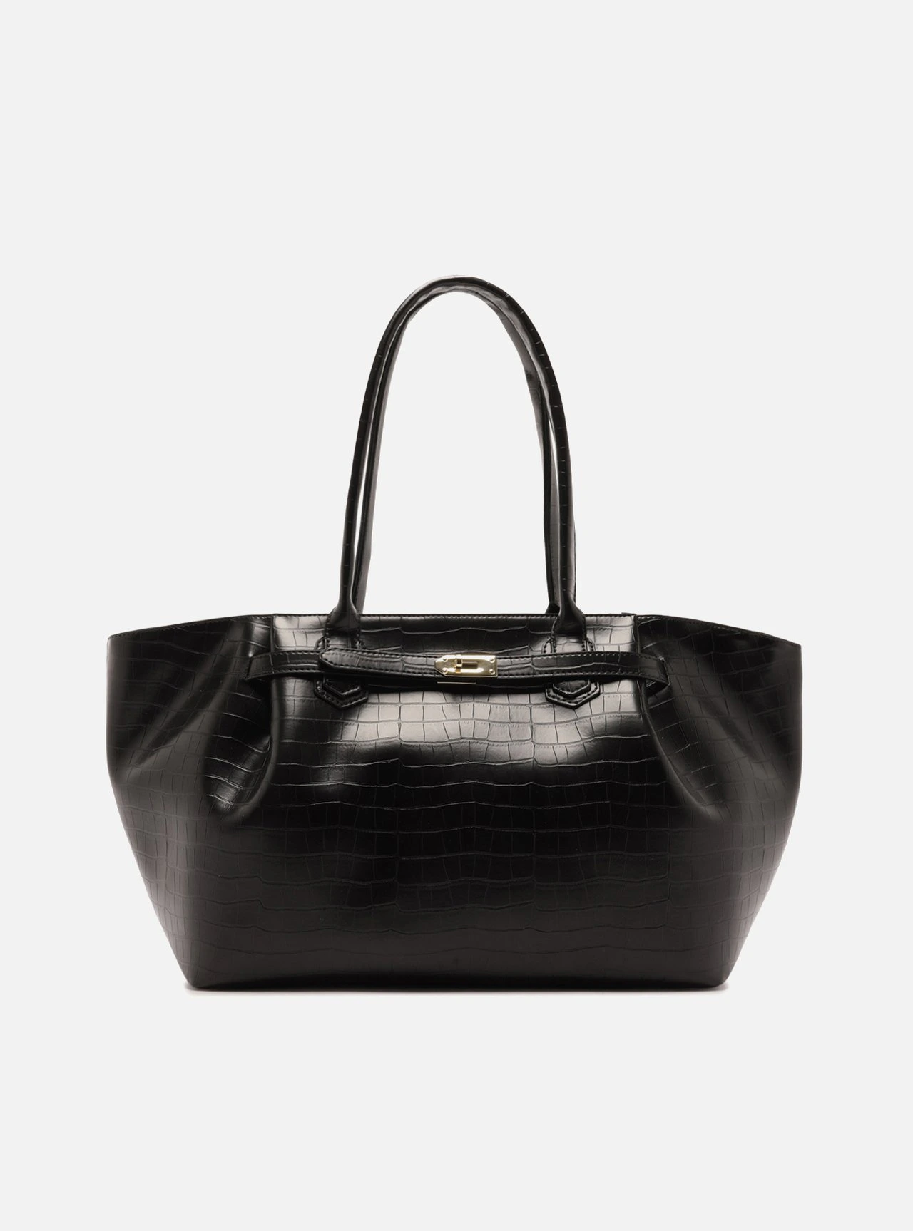 Bolsa Shopping Preta Grande Croco