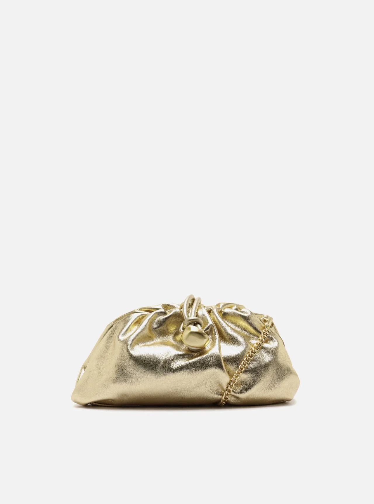 Bolsa Clutch Dourada Couro Média Corrente