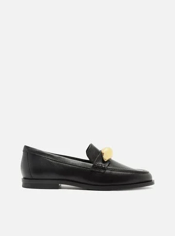 Mocassim Preto Couro Metal Bold Silvia Braz