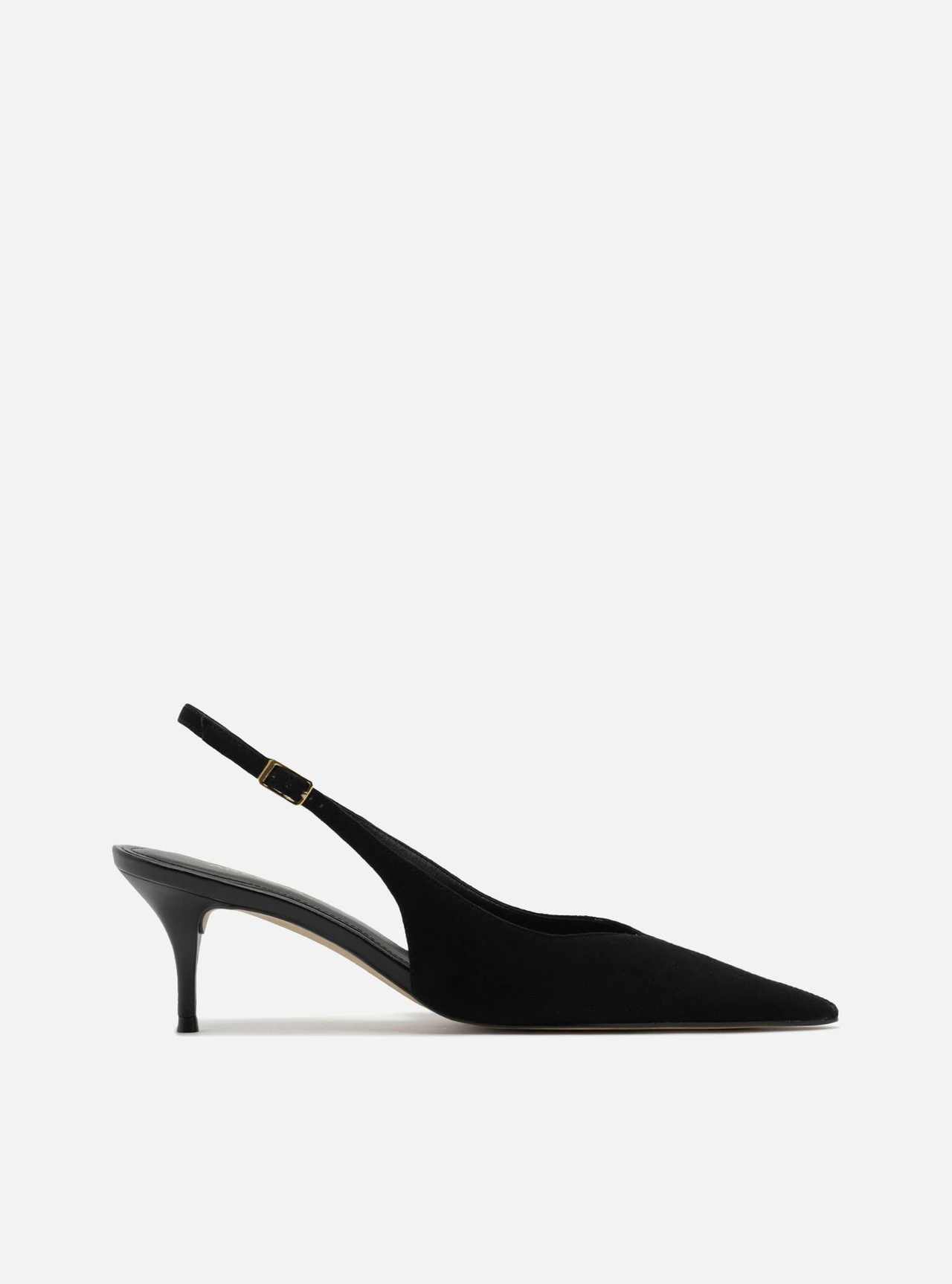 Scarpin Preto Camurça Salto Kitten Slingback