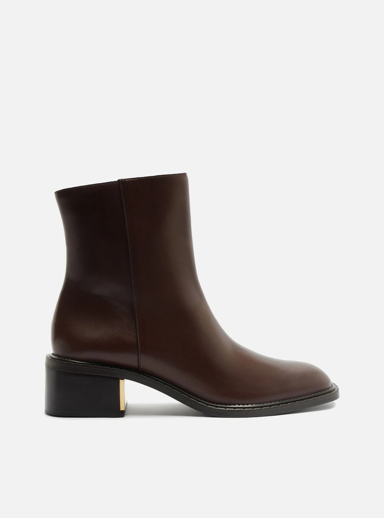 Bota Marrom Escura Couro Cano Médio Bloco Metal