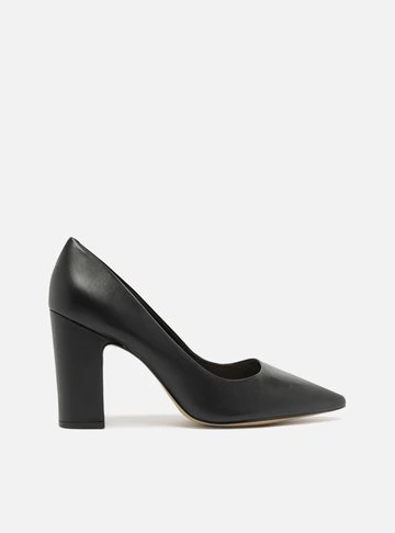 Scarpin Preto Couro Salto Alto Bloco City