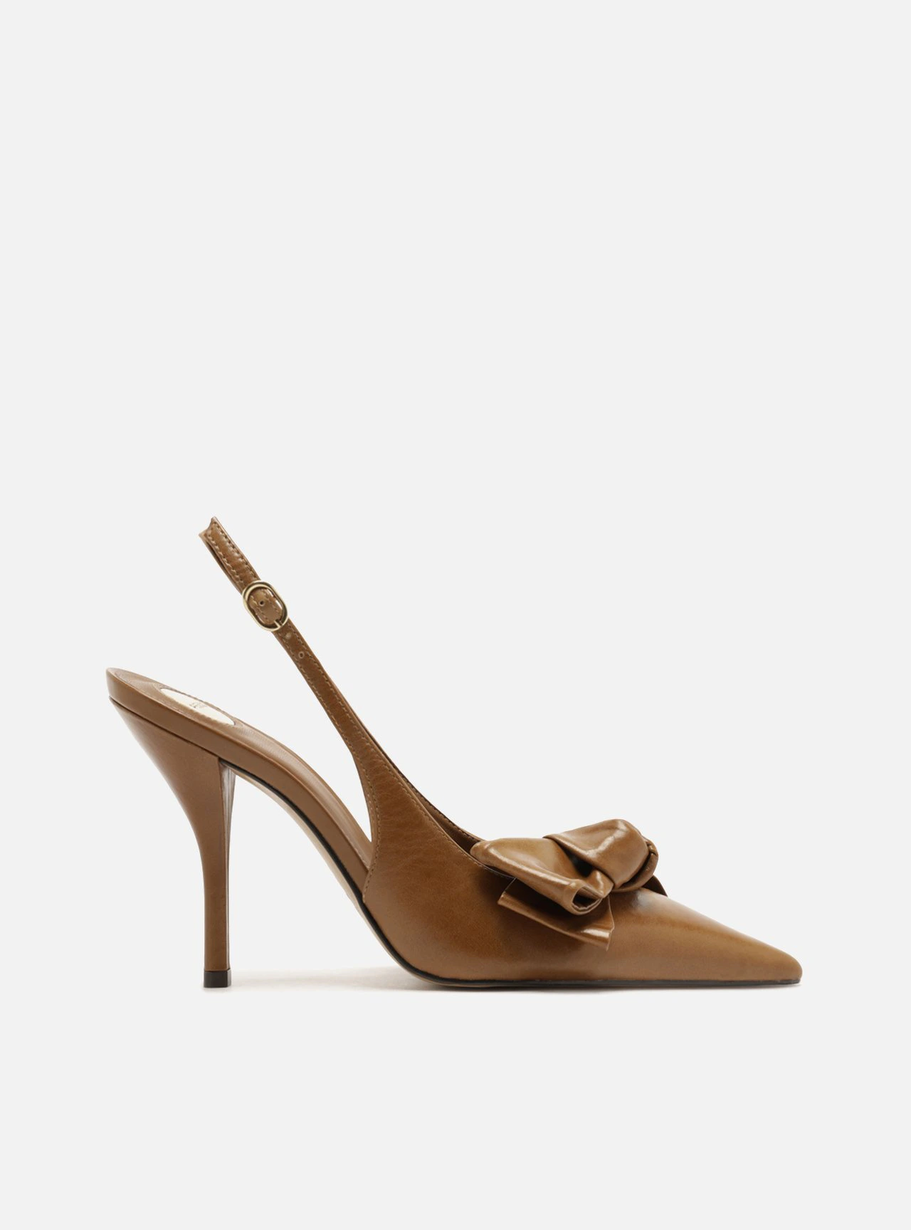 Scarpin Marrom Couro Salto Fino Laço Slingback
