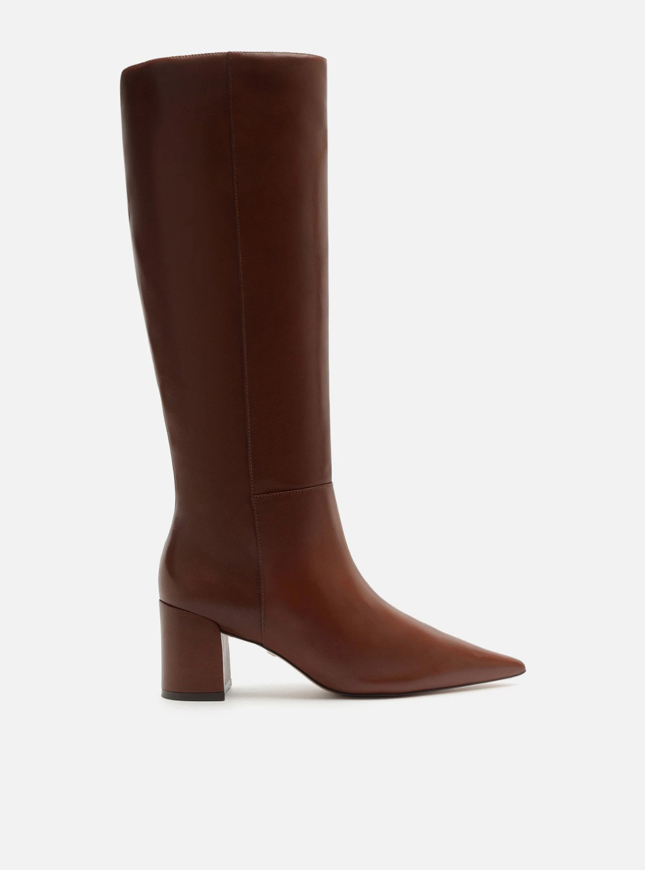 Bota Marrom Couro Cano Longo Salto Bloco