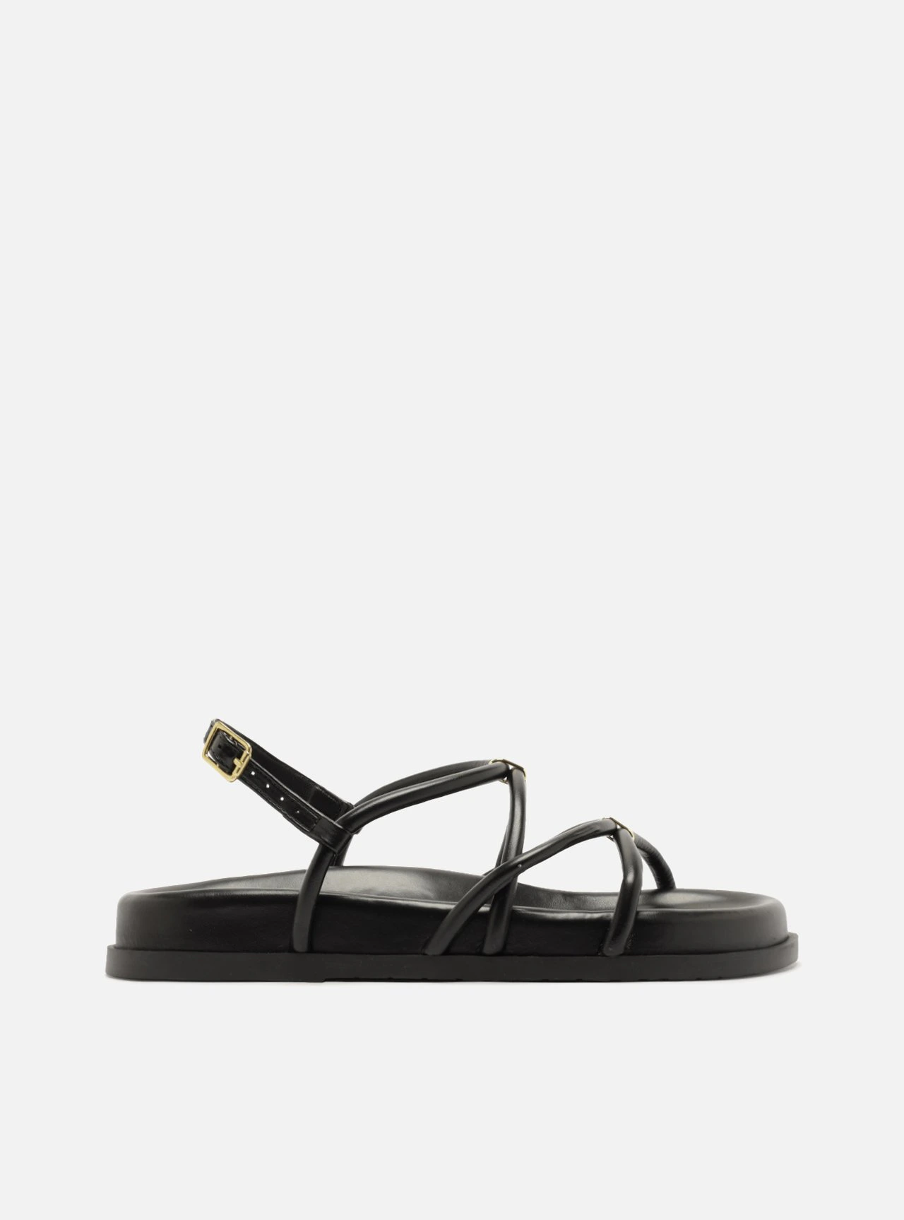 Sandália Papete Preta Flatform Metais