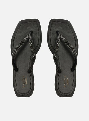Chinelo de Dedo Preto Recouro Square Strass