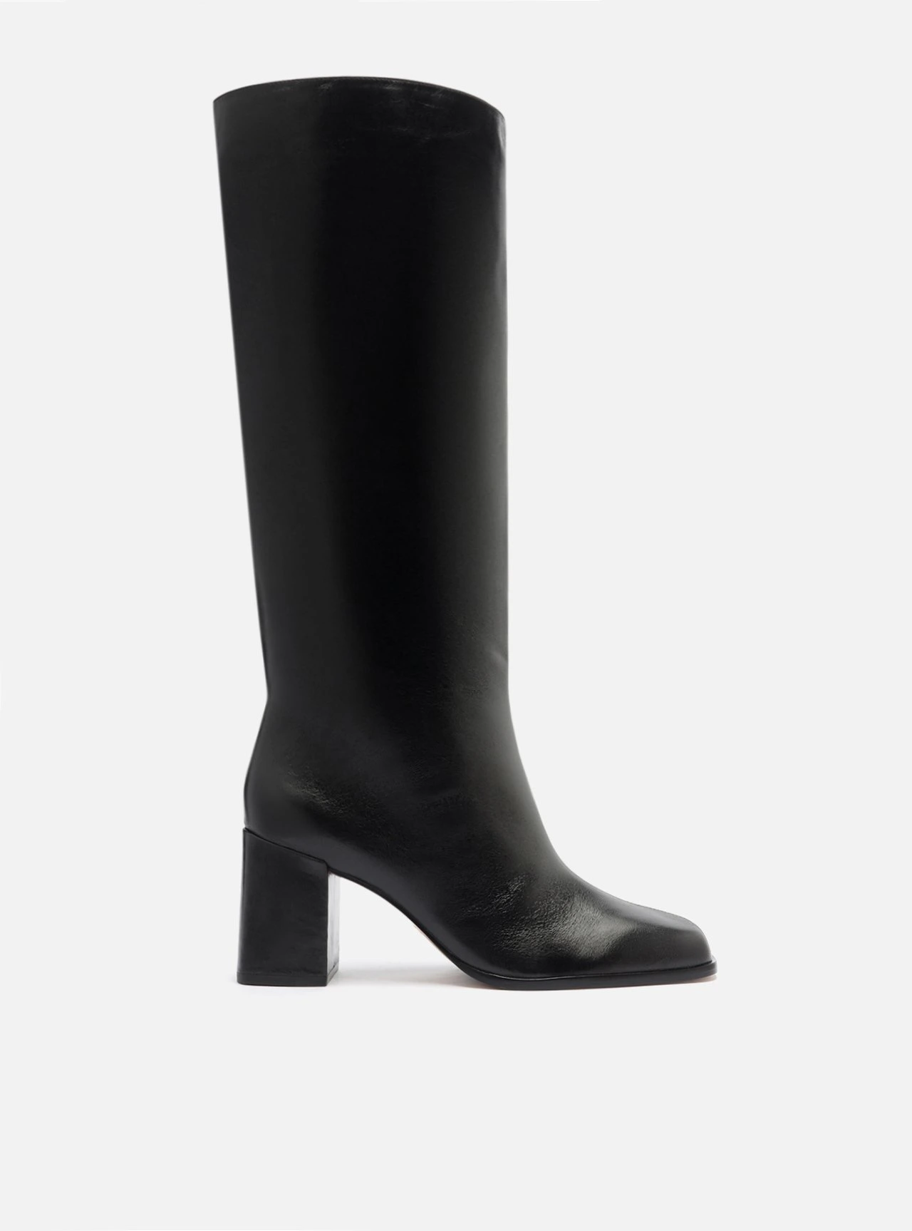 Bota Preta Couro Cano Médio Salto Bloco