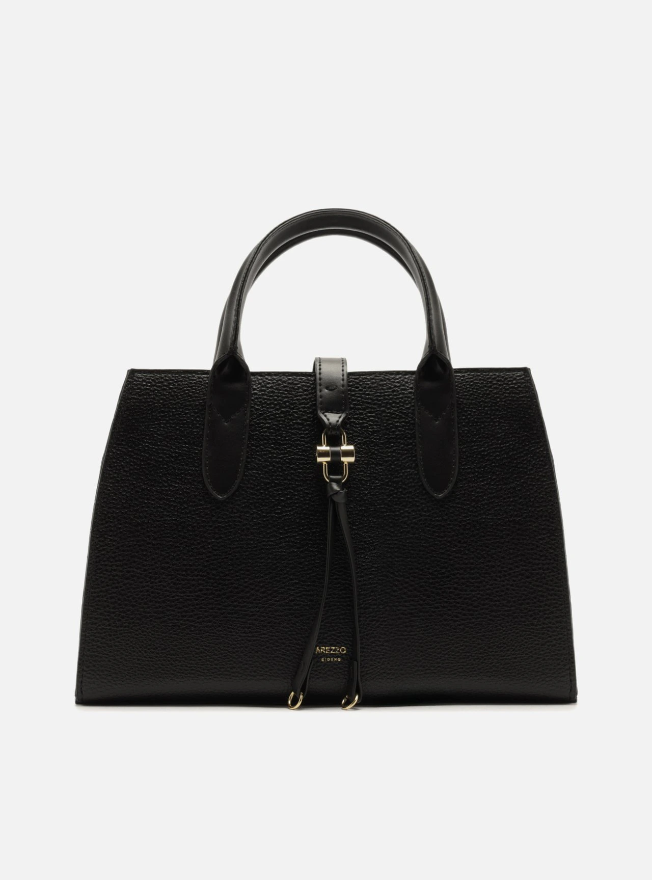 Bolsa Tote Preta Grande Detalhe Tiras Metal