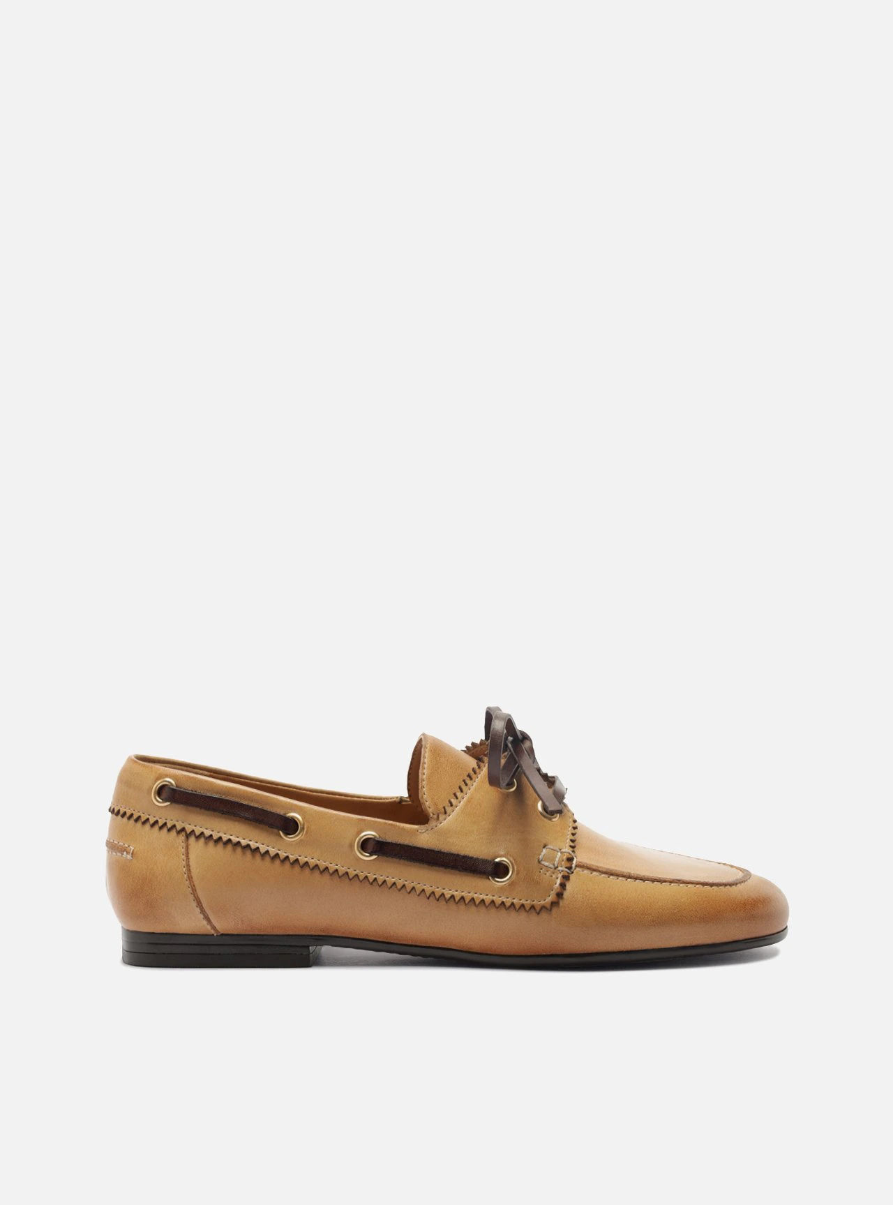 Mocassim Marrom Couro Bico Redondo Laço