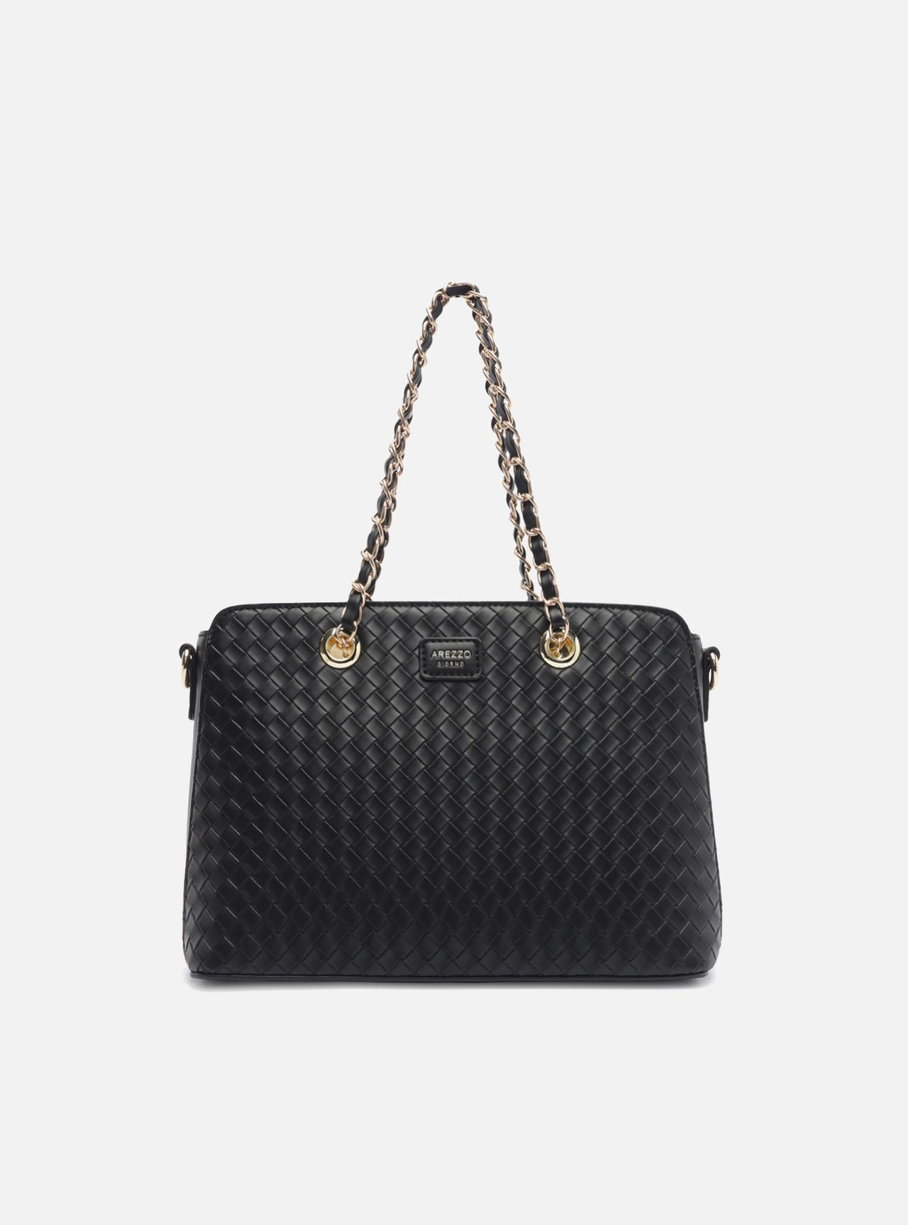 Bolsa Shopping Preta Média Tressê Corrente