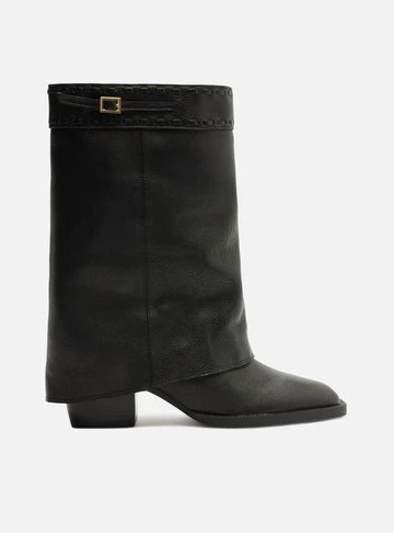 Bota Preta Cano Curto Salto Bloco Polaina