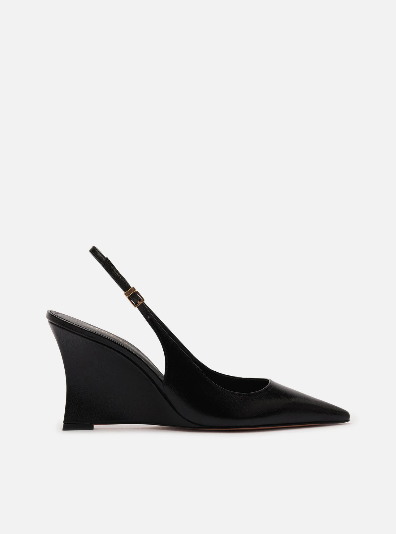 Scarpin Preto Couro Salto Alto Anabela Slingback