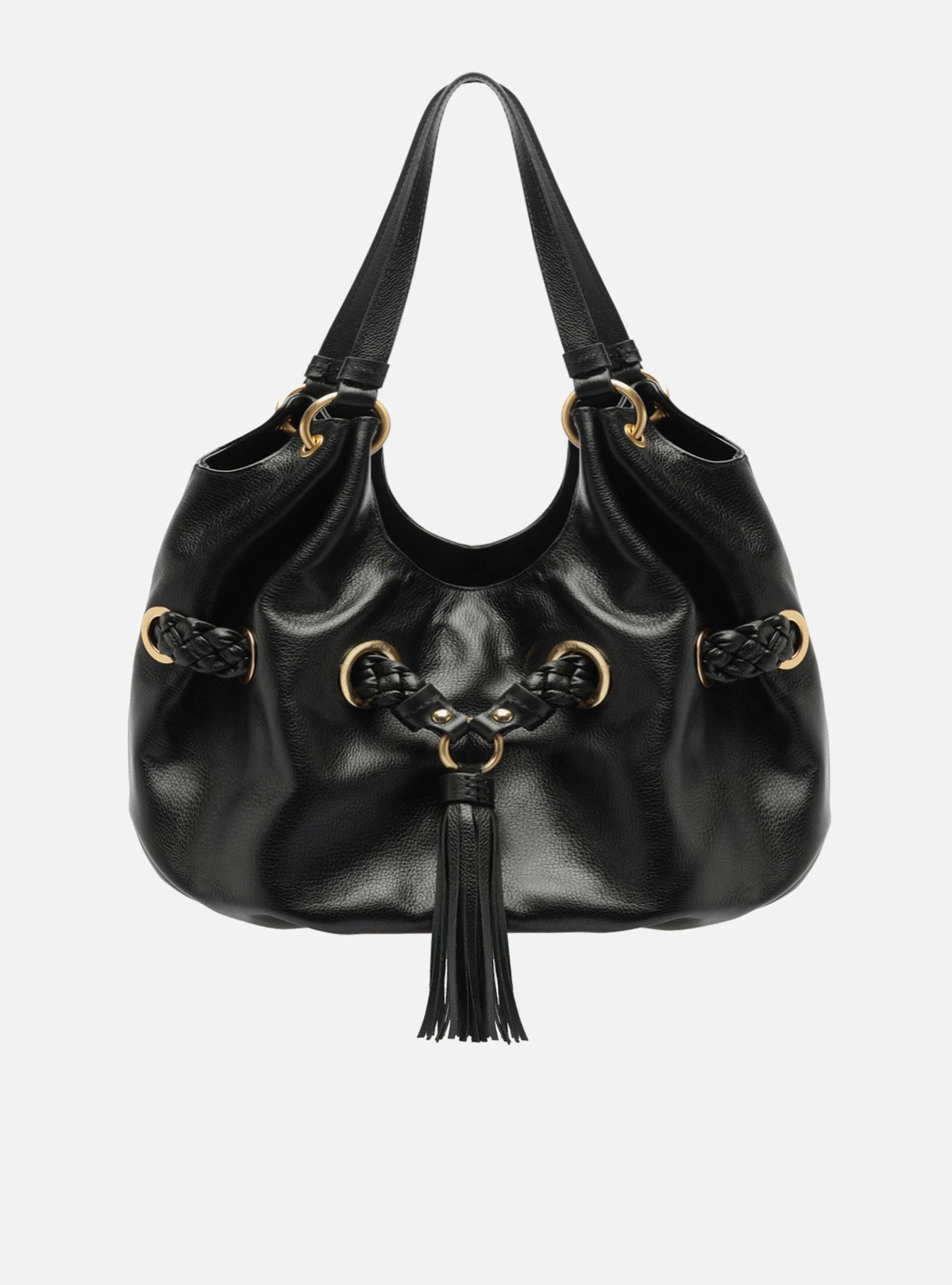 Bolsa Hobo Preta Couro Grande Barbicacho