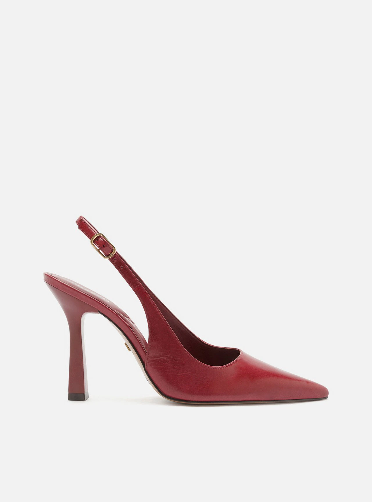 Scarpin Vermelho Couro Salto Fino Fivela Slingback