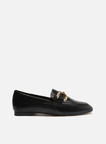Mocassim Preto Snake Bico Redondo Classy