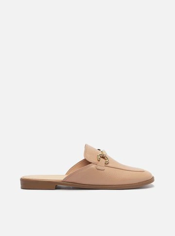 Mule Nude Couro Rasteira Bridão