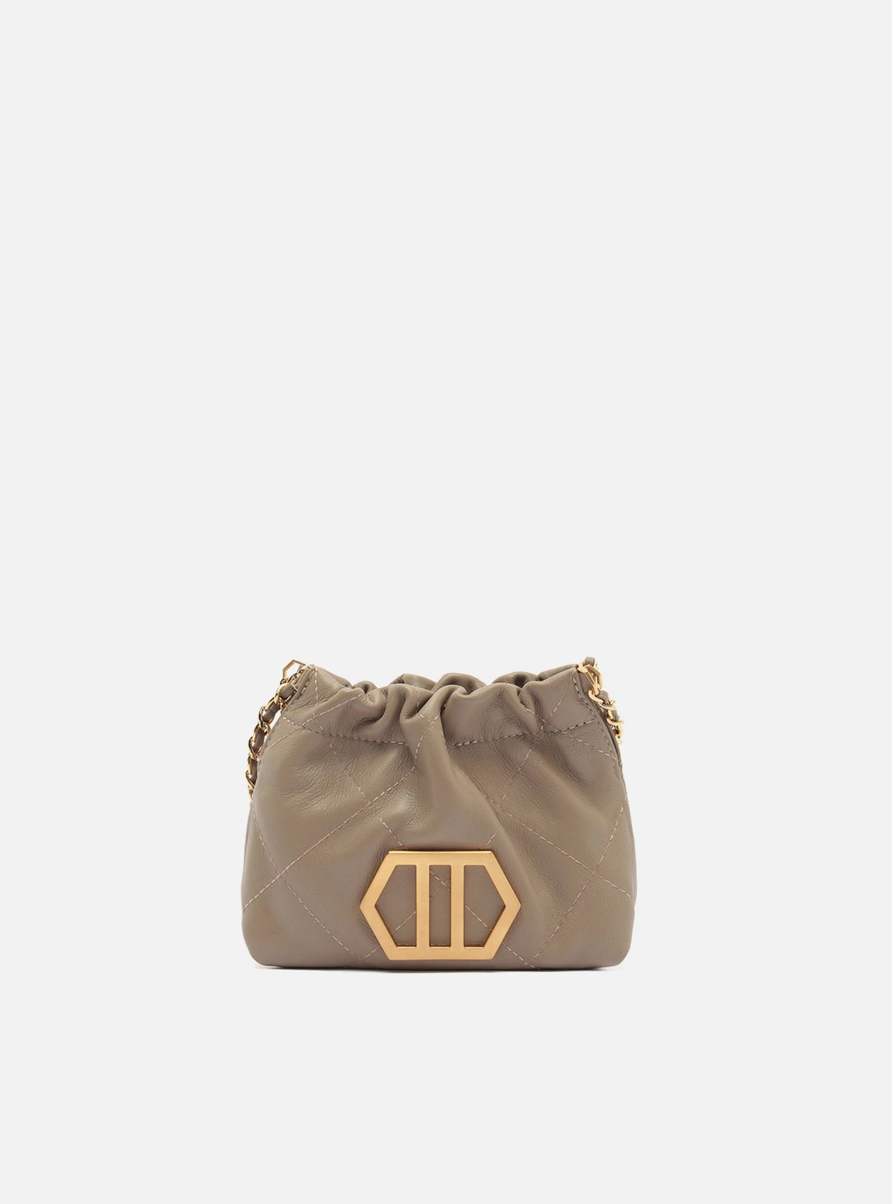 Bolsa Tiracolo Cinza Couro Pequena Corrente Dourada