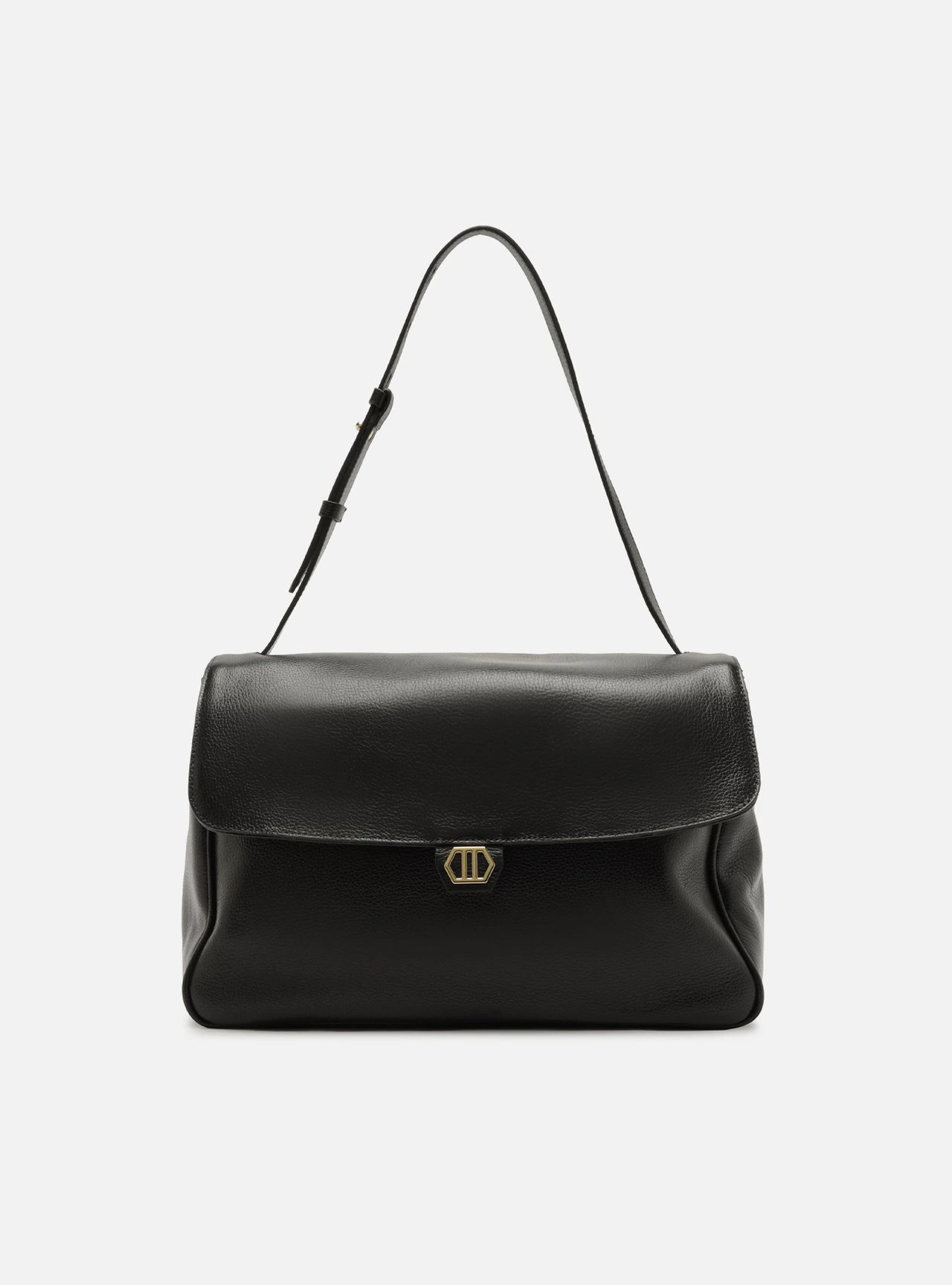 Bolsa Tiracolo Preta Couro Média Metais
