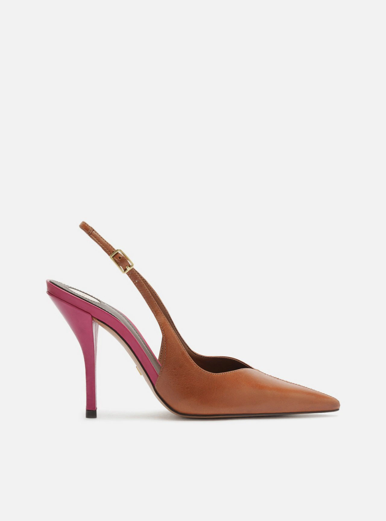 Scarpin Marrom Couro Salto Fino Slingback