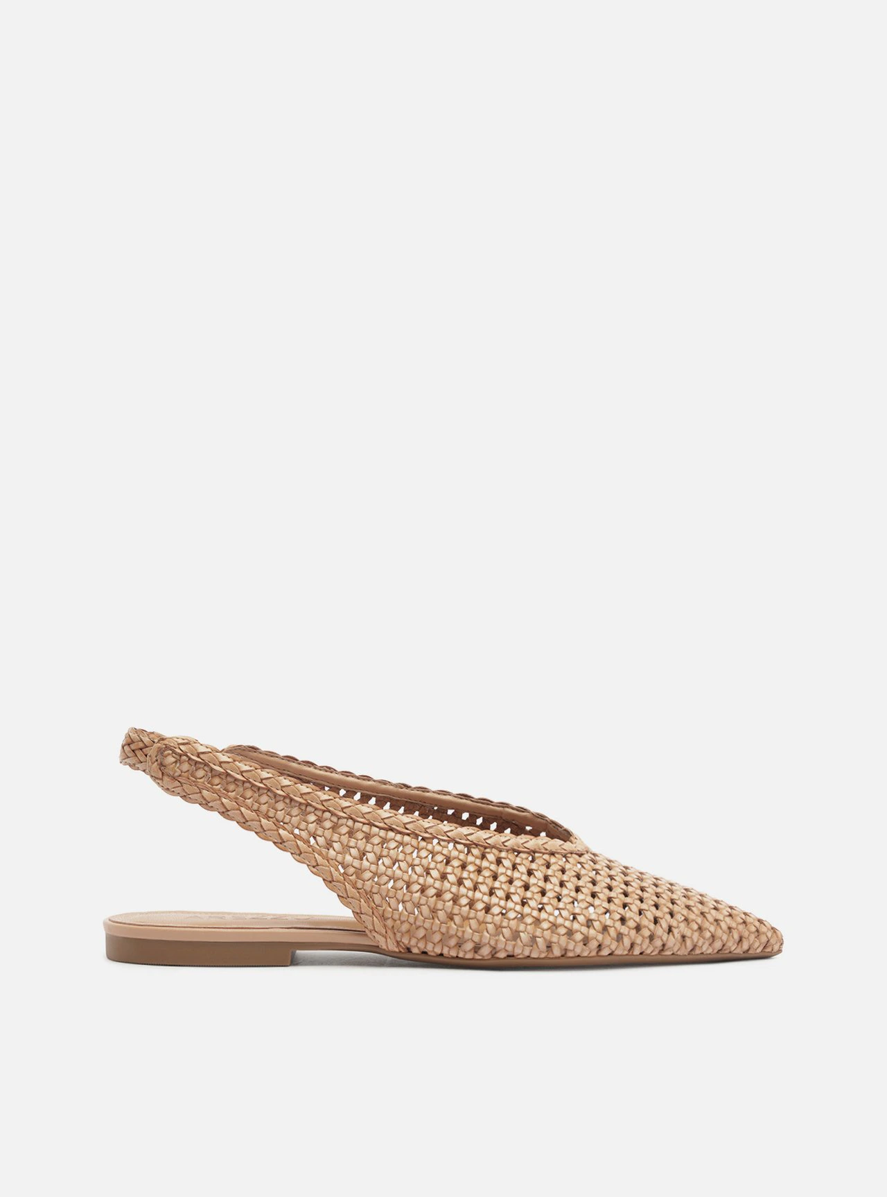 Sapatilha Bege Tressê Bico Fino Slingback Iris