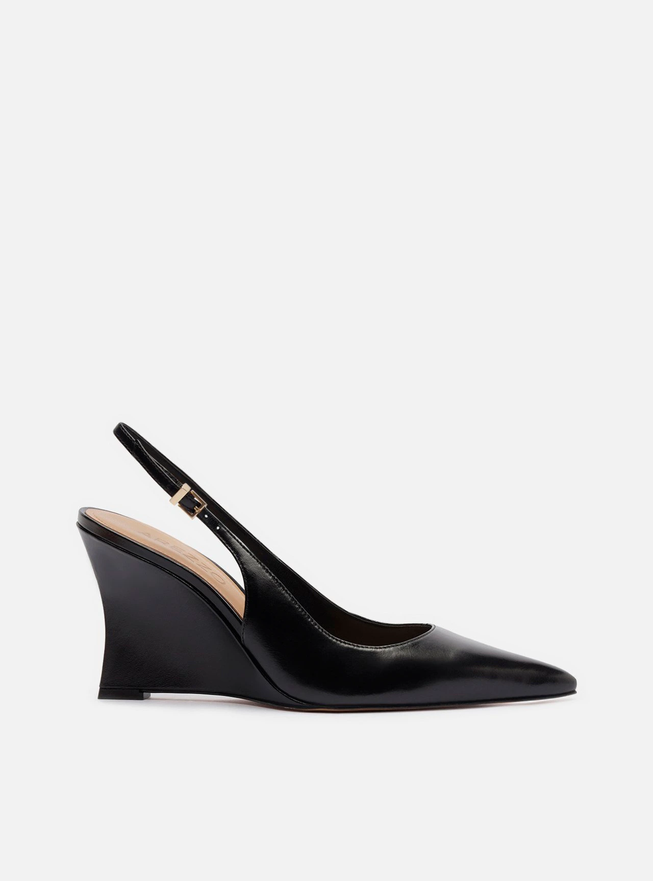 Scarpin Preto Couro Salto Alto Anabela Slingback