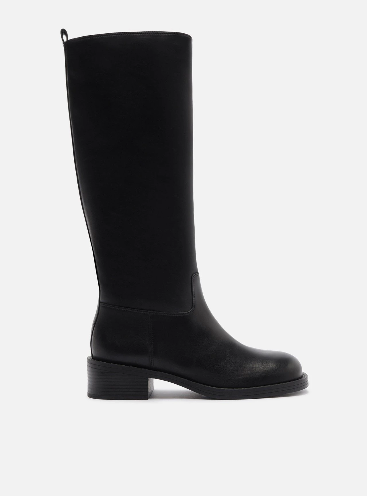 Bota Preta Couro Cano Longo Salto Bloco