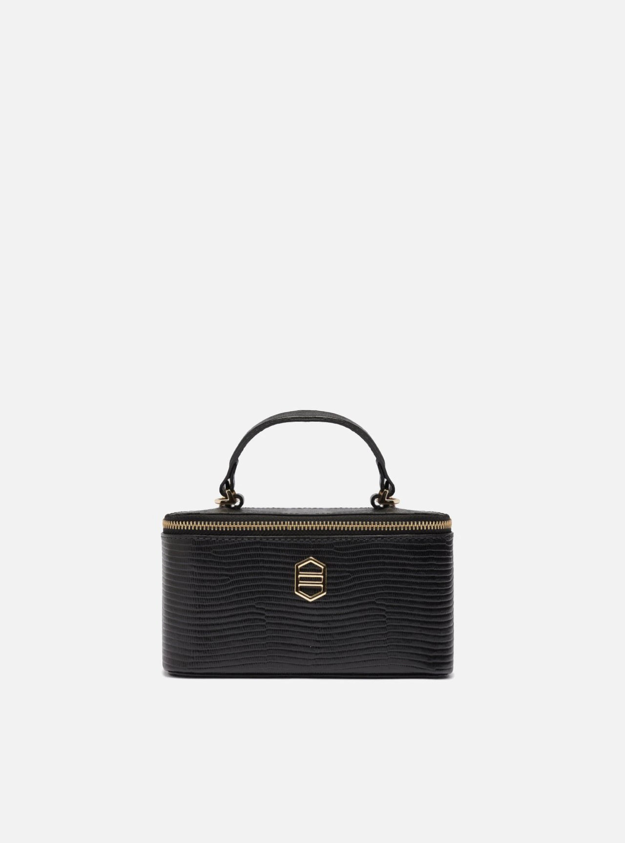 Bolsa Tiracolo Preta Couro Pequena Croco Corrente