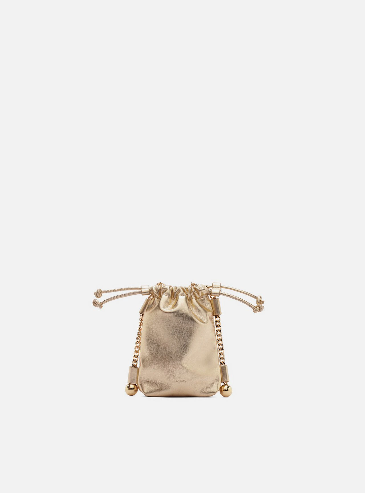 Mini Bag Dourada Couro Porta-Celular Corrente Esferas
