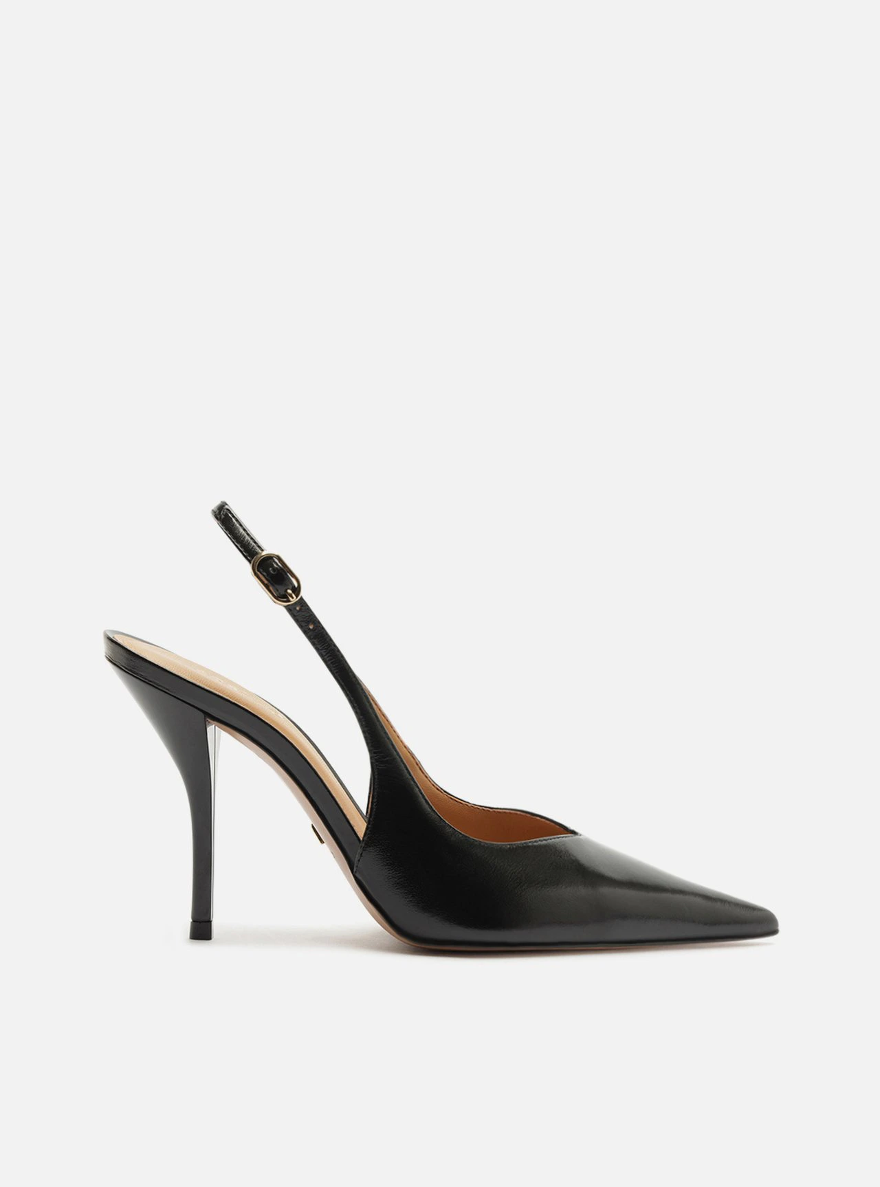Scarpin Preto Couro Salto Fino Slingback