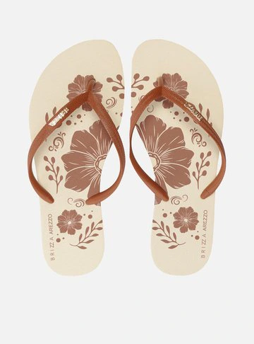 Chinelo de Dedo Marrom Estampa Flores
