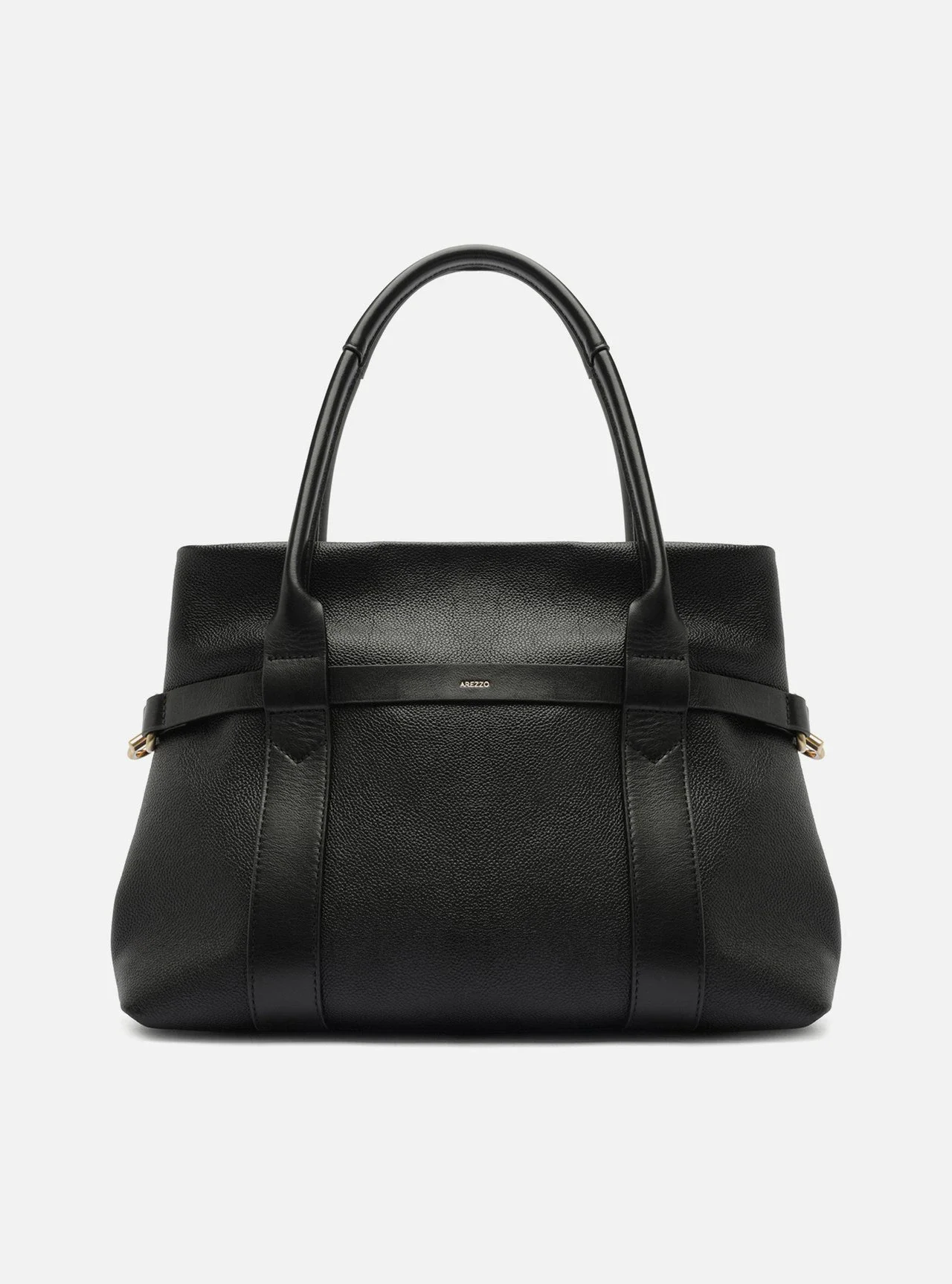 Bolsa Tote Preta Couro Grande Metais