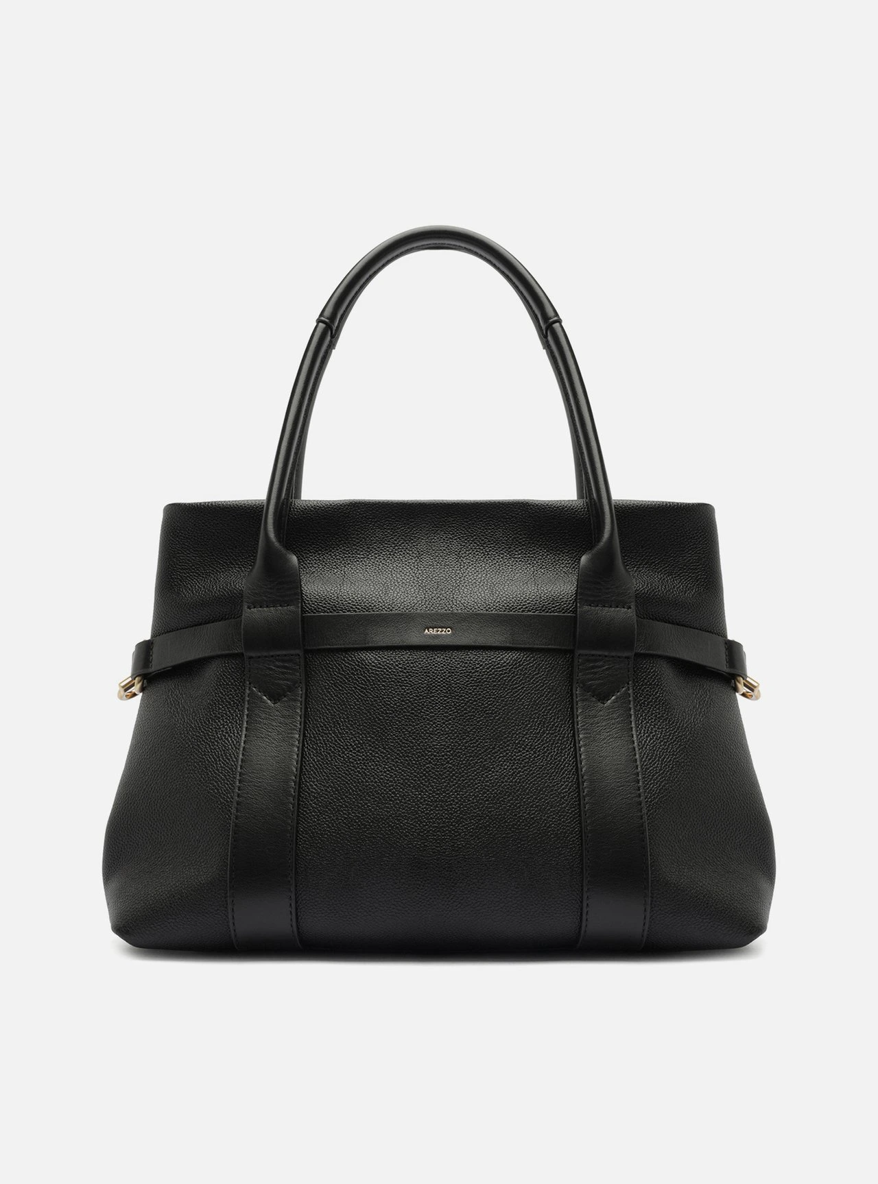 Bolsa Tote Preta Couro Grande Metais